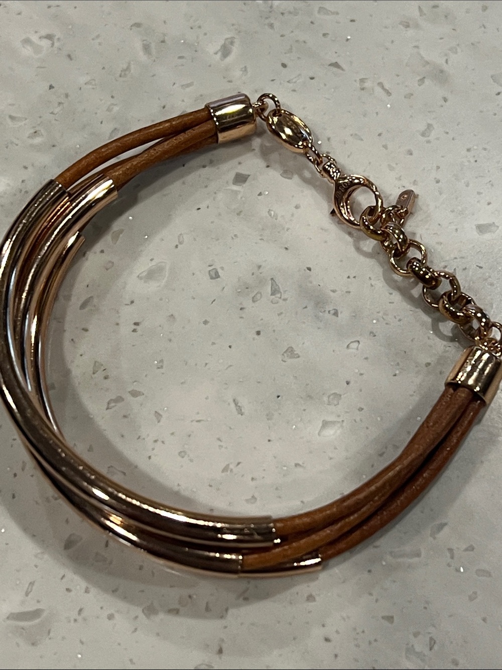 Fossil Gold-Tone and Brown Multi-Strand Leather Bracelet